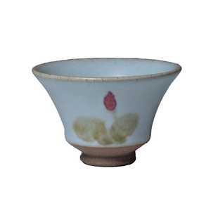 茂源盛】台湾张书曜 手工汝窑天青 开片手绘陶瓷荷花斗笠茶杯80ml