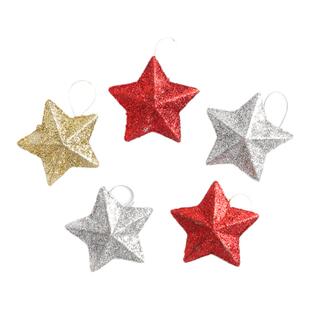 圣诞节圣诞树挂件饰品红色金色银色星星表演活动圣诞五角星带金粉