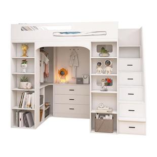小户型上床下桌组合床全实木儿童房卧室步入式衣柜书桌衣帽间一体
