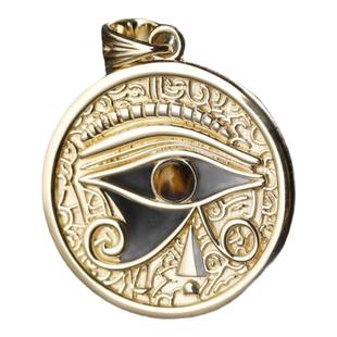 古埃及太阳神拉之眼吊坠 AI原创设计18K黄金白铂金男士虎眼石项链