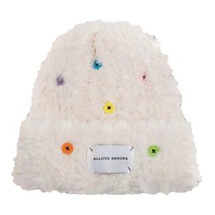 白鹿同款白色毛绒毛线帽子女冬季显脸小可爱保暖毛茸茸针织渔夫帽