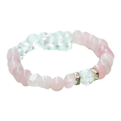 LOREN EYE 天然粉水晶手串白水晶女款小众设计感莫桑比克水晶手链