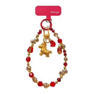 双域手机链串珠挂件女手腕绳马年新款招财猫水晶吊坠饰品超好看轻奢小众精致高级感户外旅游电话套壳通用闪钻