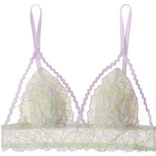 好奇蜜斯法式内衣女夏薄无钢圈小胸蕾丝文胸罩套装三角兔耳杯纯欲