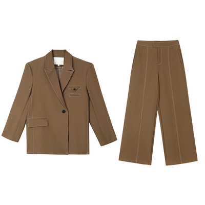 撞色明线设计西装两件套