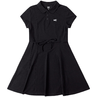 Lee修身版翻领黑色女士短袖polo连衣裙显瘦休闲潮流LWT009861205
