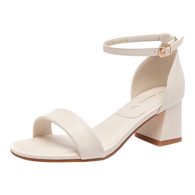 红蜻蜓时尚粗跟一字带高跟凉鞋女