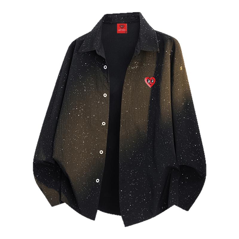 查尔斯桃心 美式满天星长袖衬衫翻领爱心宽松衬衣休闲情侣款外套