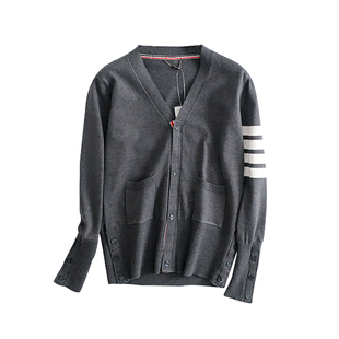 TB针织开衫2025冬季欧美风V领宽松毛线 韩版短款毛衣春情侣外套女