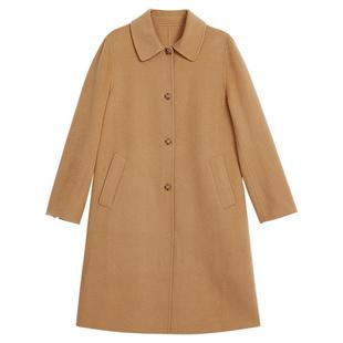 YINER音儿专选女装冬季长款翻领澳洲美丽诺纯羊毛双面呢大衣外套