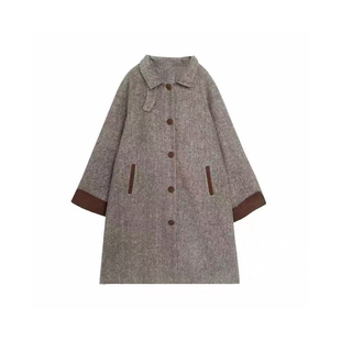 大码女装胖mm学生休闲百搭毛呢外套女冬季烟灰色加厚保暖翻领大衣