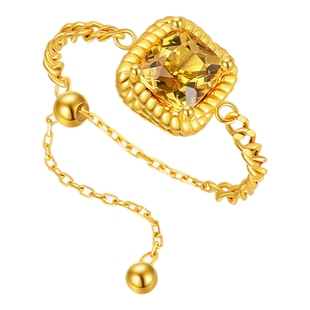 潮宏基至简黄18K金黄水晶招财戒指方糖指环轻奢礼物妇女节生辰石