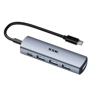 SSK/飚王手机typec拓展坞hdmi千兆网口电脑一拖四usb分线器带供电
