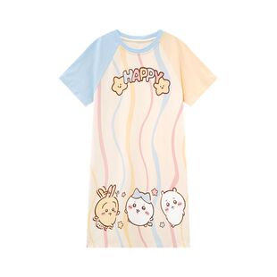 女童卡通睡裙夏季短袖中长款纯棉2026新款薄款可爱公主风家居服