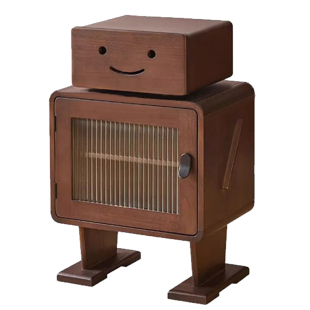 家逸实木床头柜机器人床边柜卧室收纳储物柜客厅创意边柜带灯高柜