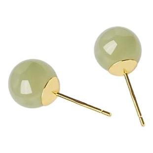 宫里上新和田玉耳钉女士纯银耳环玉石耳饰送妈妈生日妇女节礼物