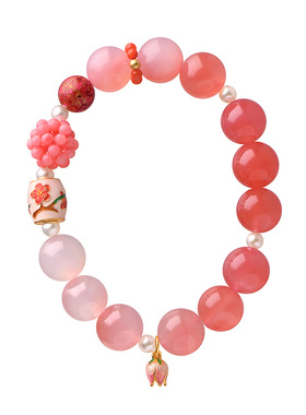 觉人天然盐源玛瑙南红梅花手链