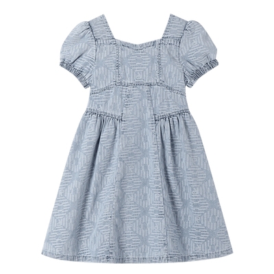 安奈儿童装女童牛仔连衣裙夏纯棉简约纯色提花公主裙子