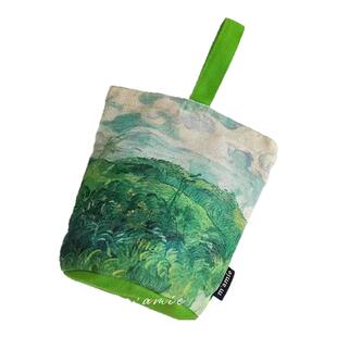 手拎帆布包新款梵高绘画水桶包包文艺手拎包日系水杯袋复古礼品袋