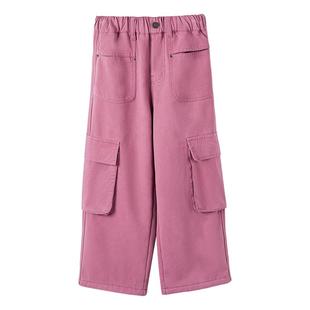 半度闲女童冬装加绒工装裤洋气中大童25儿童加厚休闲裤子