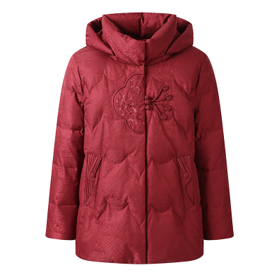 雅鹿短款白鸭绒连帽羽绒服