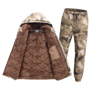 男土棉袄冬季加绒加厚套装废墟迷彩户外劳保连帽工作棉衣棉服干活