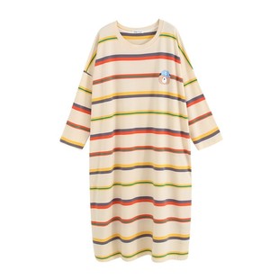 卡通条纹小熊睡裙女春秋加长纯棉韩版可爱长裙宽松胖mm孕妇睡衣