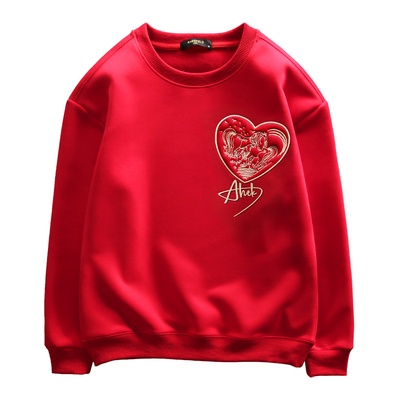 本命年刺绣爱心马套头卫衣情侣装