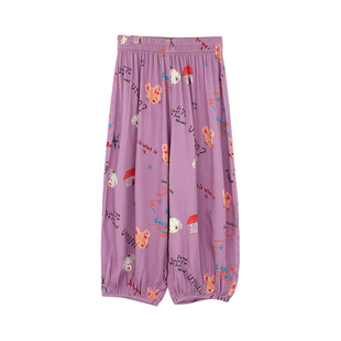 大耳象女童满印防蚊裤2026夏季新款宝儿图案宽松舒适休闲薄长裤子