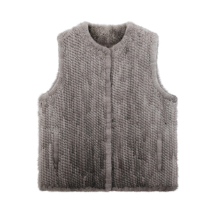 LEI 新款水貂马甲圆领编织貂背心秋冬加厚保暖时尚皮草坎肩休闲貂