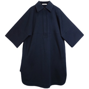 MeeLeeMeeLab 重磅全棉Polo领大T型圆弧下摆宽松卫衣连衣裙