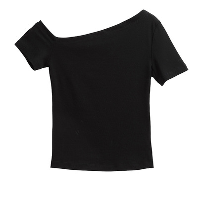 白色斜肩辣妹显瘦短袖T恤