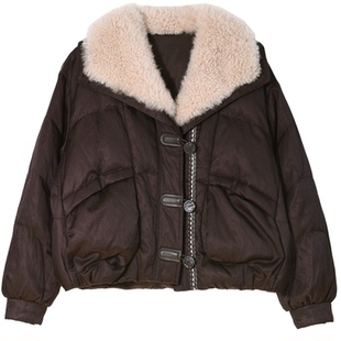 GESGOO设计感拼山羊绒毛领鹅绒服外套女冬季保暖派克羽绒服小个子