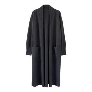 APCSHOP 2025春秋保暖针织长款纯山羊绒开衫女休闲无扣慵懒风外套