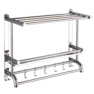 304不锈钢浴室置物架2层毛巾架淋浴房免打孔收纳洗澡间卫生间壁挂