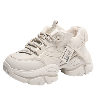 踩屎感莆田老爹鞋女冬季加绒2023新款皮面厚底休闲运动鞋百搭爆款