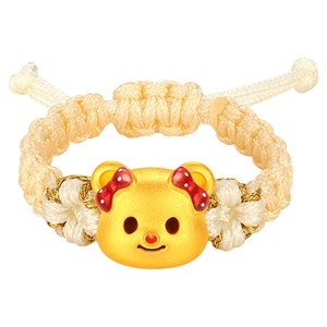 潮宏基黄油小熊甜心公主黄金戒指足金串珠编绳硬金正版联名情人节