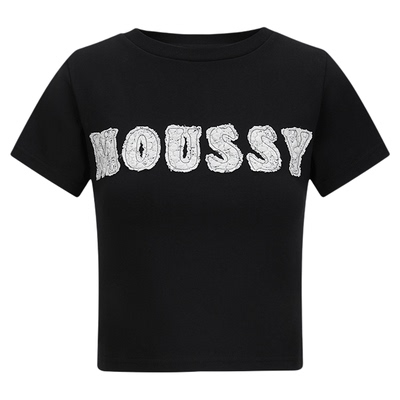 MOUSSY春季新品蕾丝LOGO刺绣基础款三色短袖T恤010ISL90-2211
