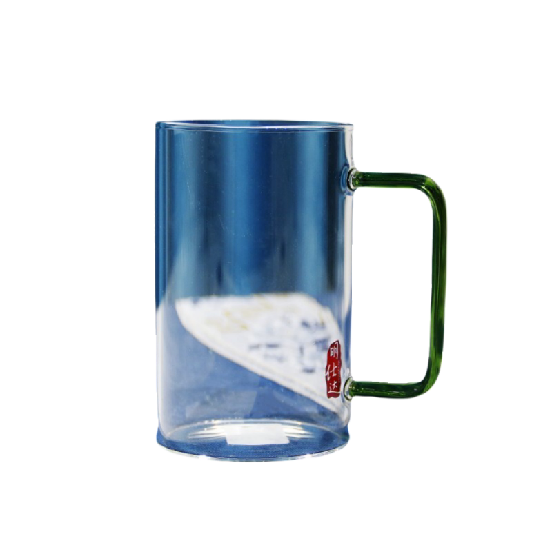 高硼硅耐热玻璃彩把玻璃杯水杯茶杯早餐杯燕麦杯办公杯明仕达带把