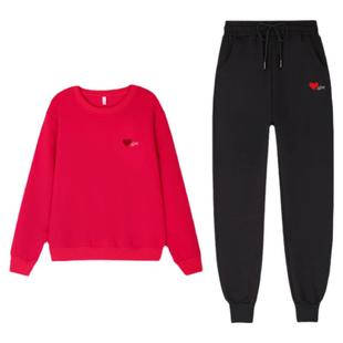 红色显瘦跳舞运动套装女春秋冬季2025年新款加绒卫衣广场舞两件套