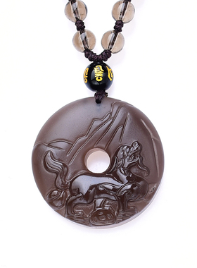 淘运开阁白泽封侯属蛇吉祥黑曜石吊坠2026年马年生肖蛇吉祥佩戴物