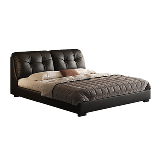 黑色真皮床主卧现代简约1.5m1.8m储物双人大床升级实木框架软包床