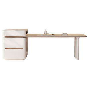 现代简约岩板岛台餐桌一体式设计奶油风储物功能高端家用客厅饭桌