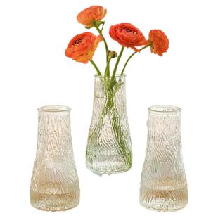 ins风北欧网红透明浮雕玻璃花瓶水养富贵竹鲜花客厅干花插花摆件