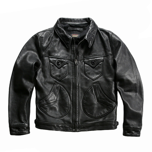 复古农场主皮衣门多萨真皮夹克男翻领多兜休闲短款植鞣黄牛皮外套