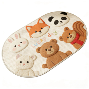 2026卡通新款仿亚麻浴室地垫吸水速干卫生间门口防滑脚垫家用地毯