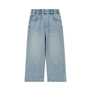 布丁哈鲁春装女童童装裤子2026春季新款儿童百搭蝴蝶结软牛仔裤