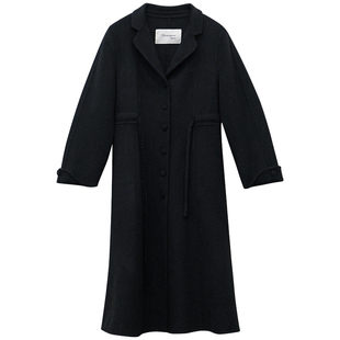 一三良品小个子 黑色气质收腰羊毛双面呢子大衣女冬长款毛呢外套