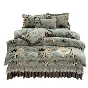 冬季双面牛奶绒被套2025新款加厚夹棉床盖款珊瑚法兰绒床上四件套