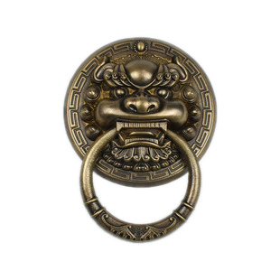 仿古纯铜兽头门环中式狮子头虎头拉手麒麟大门把手复古木门拉环